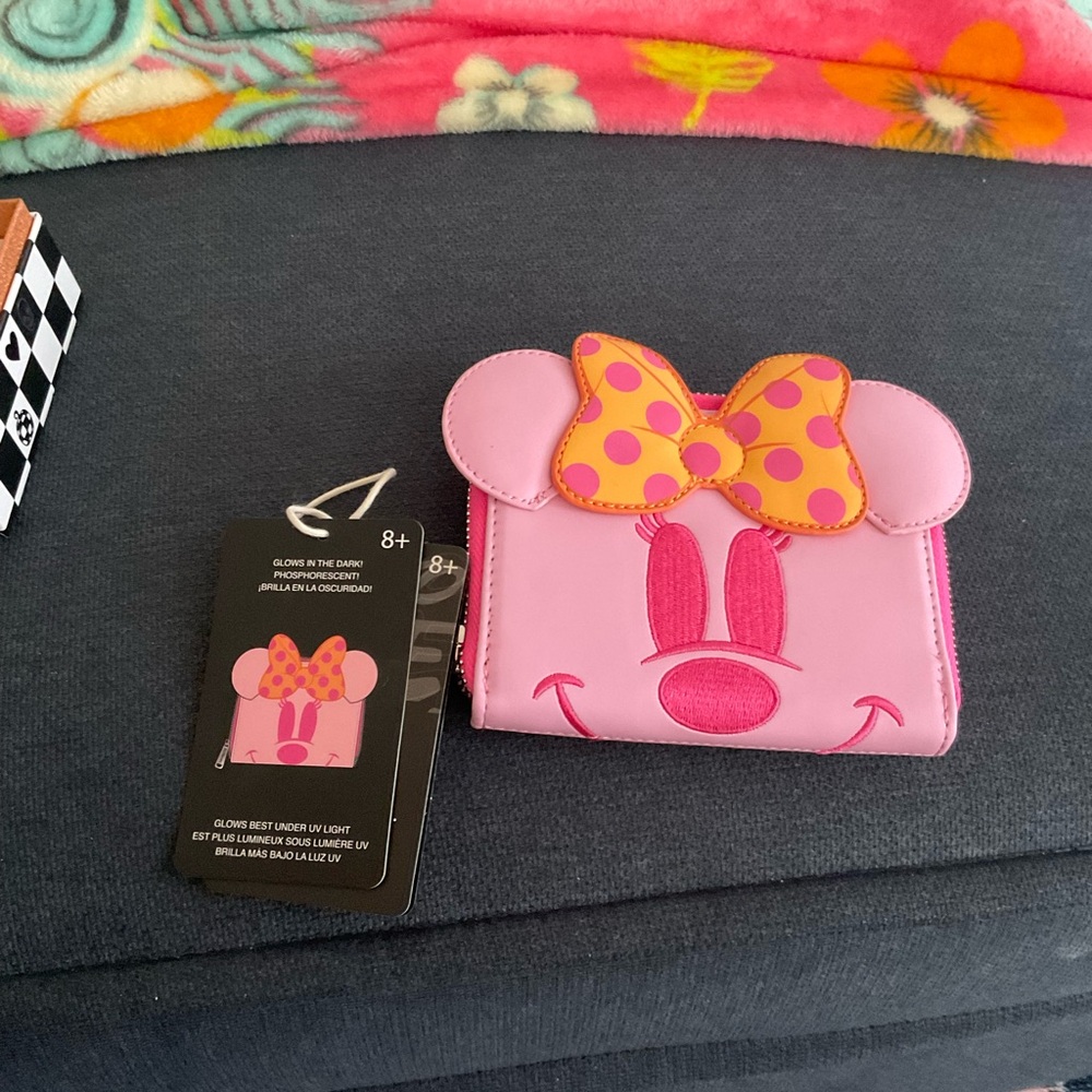 Pink and Orange Loungefly Minnie Mouse Glow in the Dark Wallet